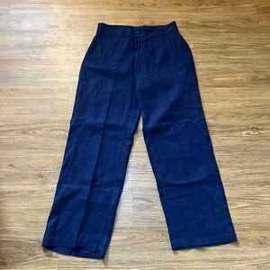 Women’s Nicole Miller Navy Straight Leg 100% Linen Pants Chinos Size 8 Zipper